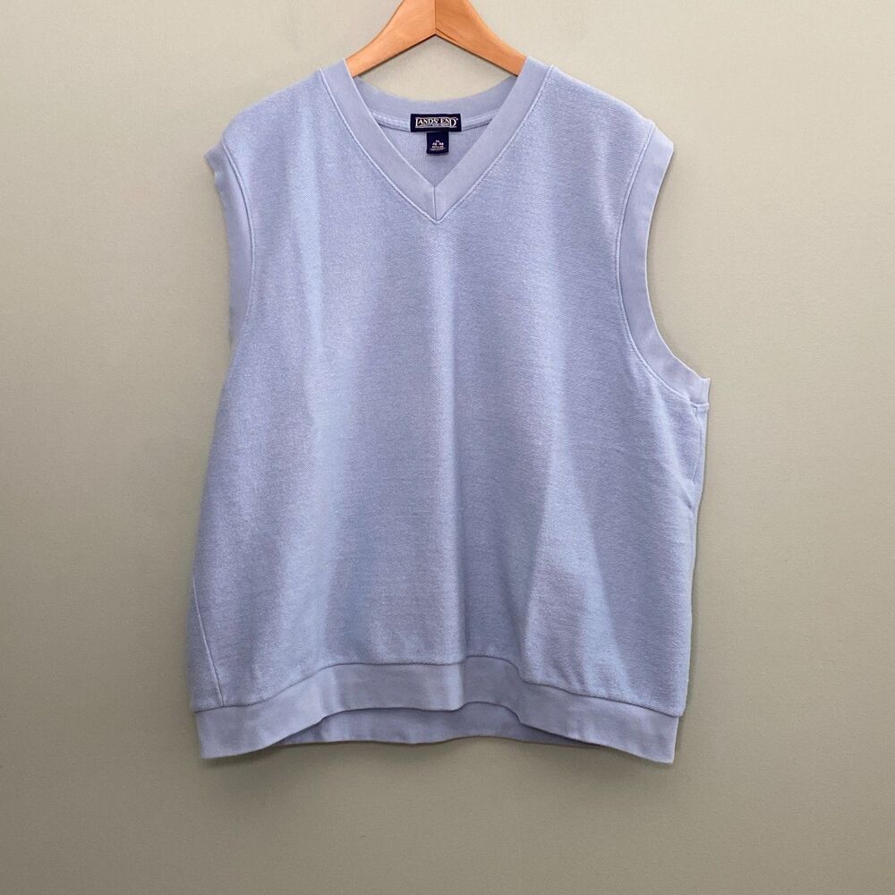 Lands End Sweater Vest Mens XL Blue Cotton Blend V Neck Pullover Preppy Pastel
